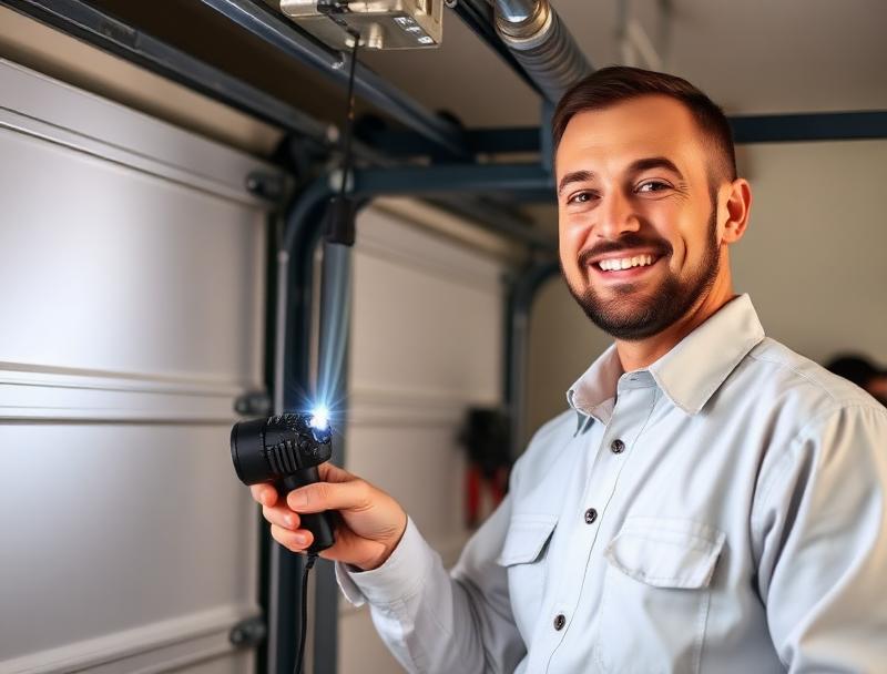 Professional garage door technician from Garage Door Whitinsville inspecting door springs